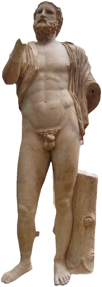 Marble statue of a standing bearded man.