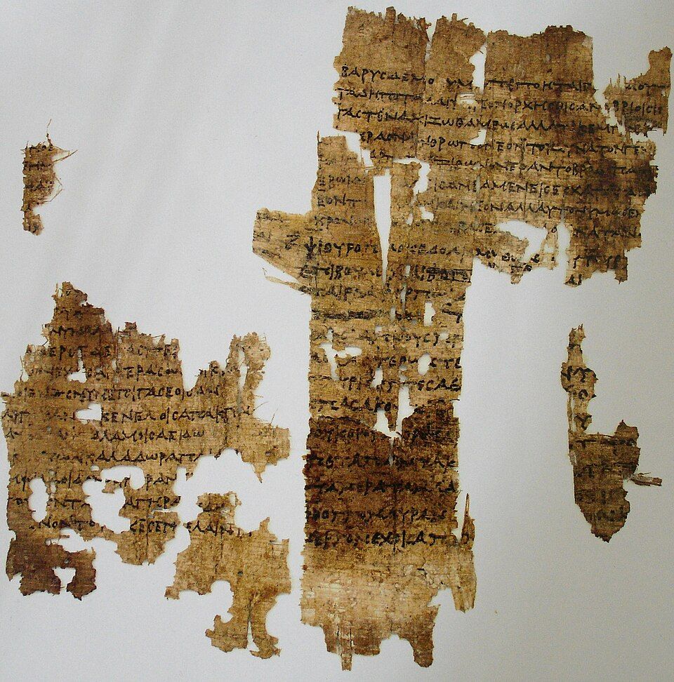 Papyrus fragments with lines of Greek text.